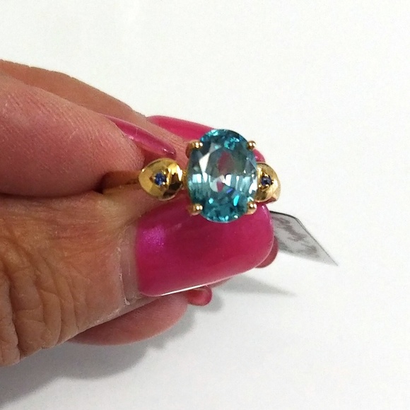 Gemporia Jewelry - Natural Blue Zircon/Sapphire 10K Ring, Last Chance